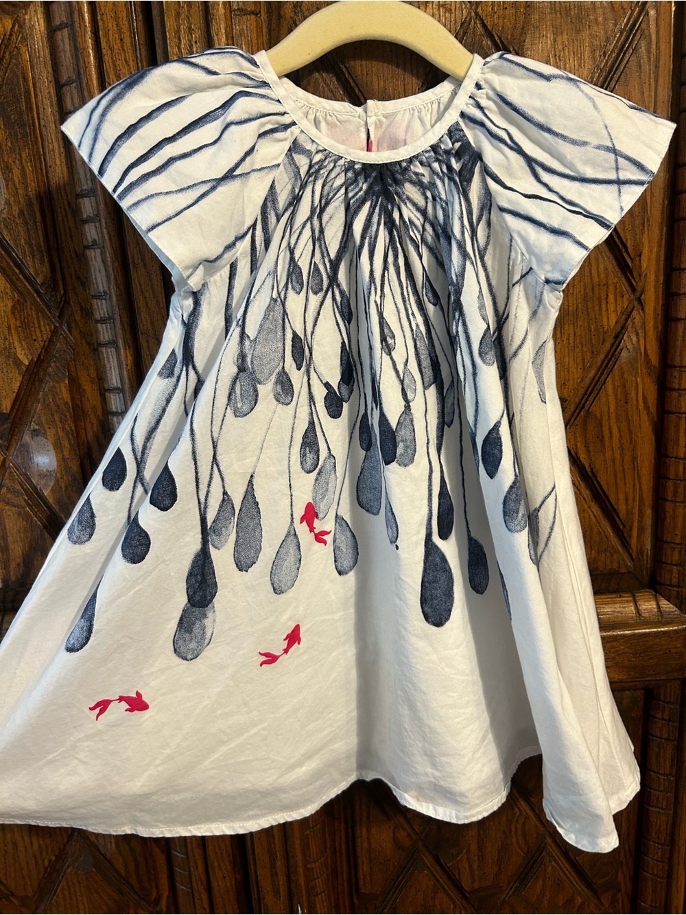 Catimini White Dress with Navy Print